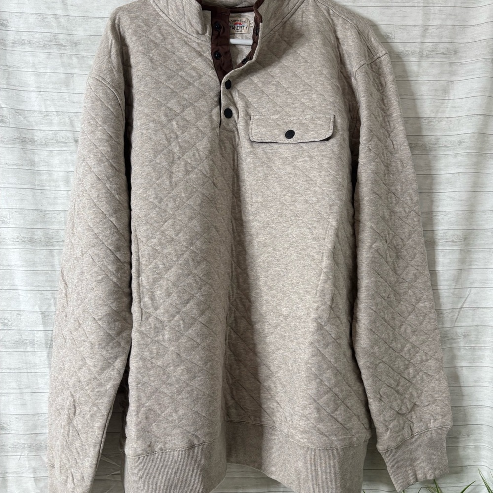 Faherty Men's Tan Quilted Crewneck Sweater(A157)